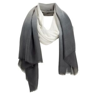 CUSHNIE Thin Knit Scarf Grey Horizon Ombre Blanket Soft Luxurious Oversized Cozy